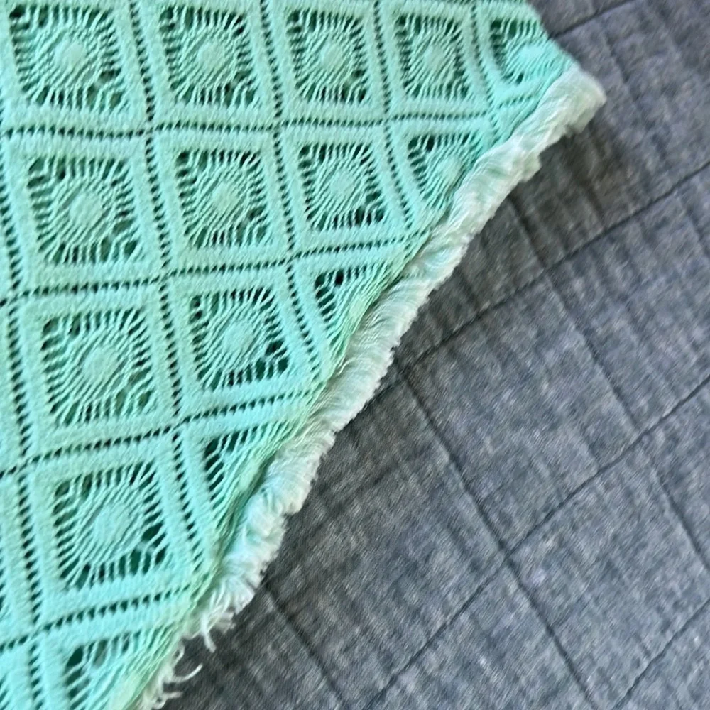 Fringed Crochet Swim Beach Cover Tunic Pastel Mint Green | XL